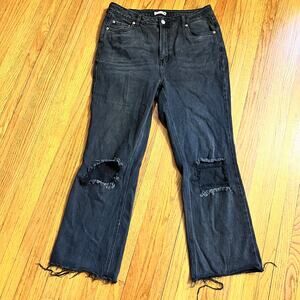 Avec Les Filles Jeans Womens 30 Boot Cut Faded Black Denim Distressed Crop